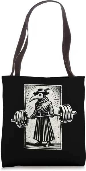Plague Doctor Weightlifting Funny Retro Gym Workout Pocket Tote Bag