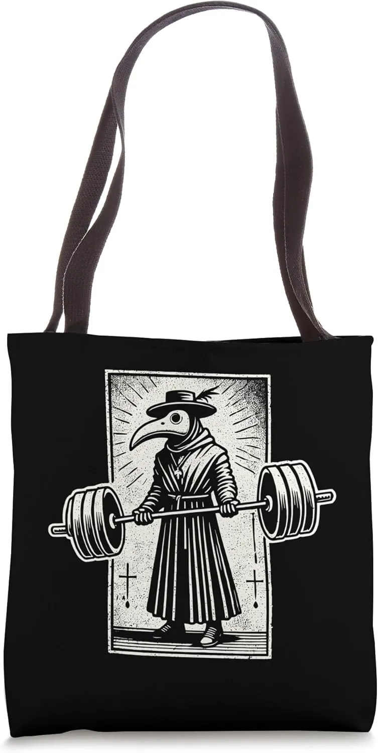 Plague Doctor Weightlifting Funny Retro Gym Workout Pocket Tote Bag