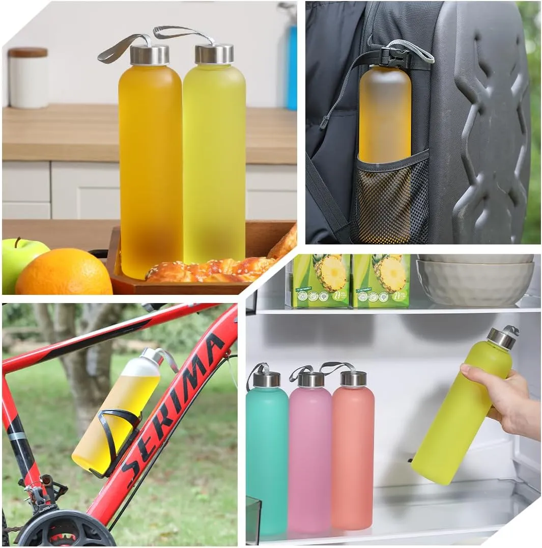 Plastic Frosted Water Bottle 27 Oz Reusable Bottles with Silver Stainless Steel Lids, Leak-Proof Clear Bottle with Cleaning Brush and Funnel for Sports and Travel (8)