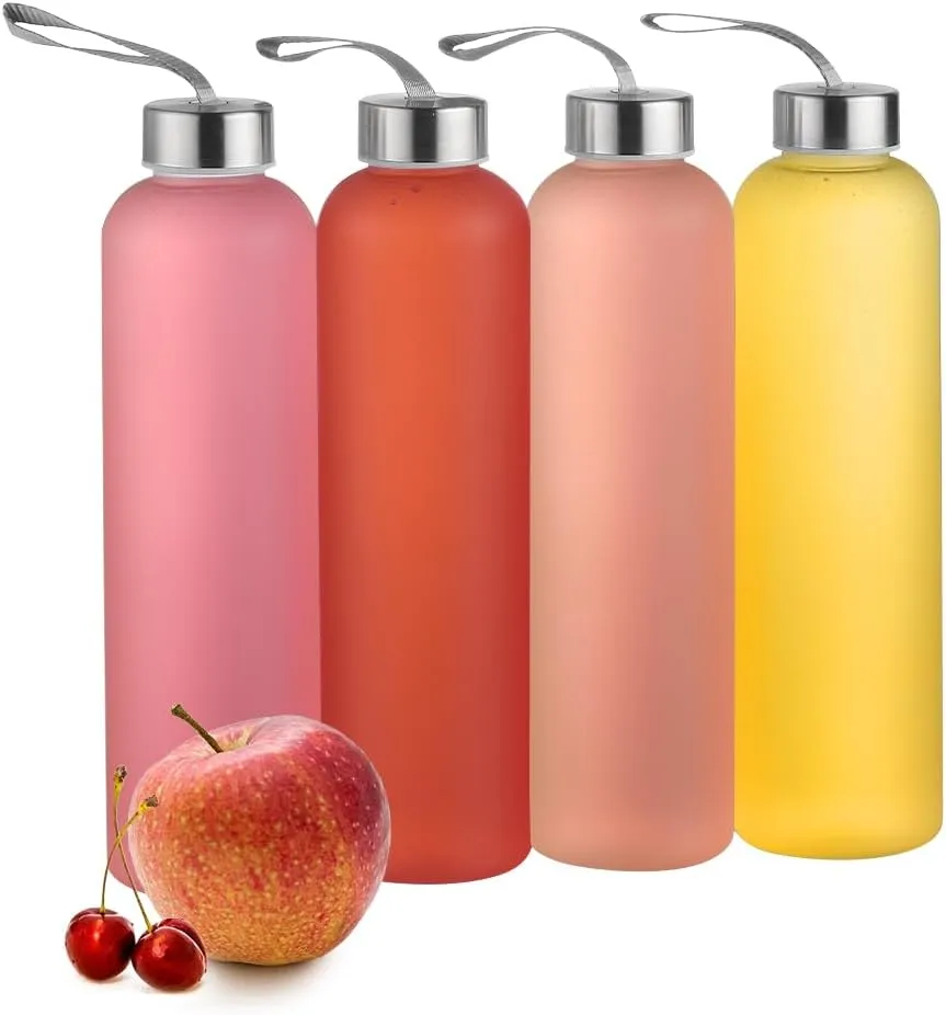 Plastic Frosted Water Bottle 27 Oz Reusable Bottles with Silver Stainless Steel Lids, Leak-Proof Clear Bottle with Cleaning Brush and Funnel for Sports and Travel (8)
