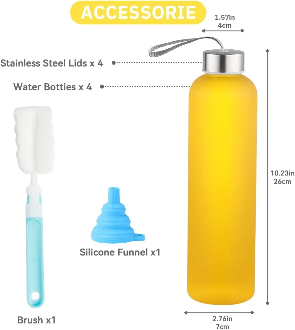 Plastic Frosted Water Bottle 27 Oz Reusable Bottles with Silver Stainless Steel Lids, Leak-Proof Clear Bottle with Cleaning Brush and Funnel for Sports and Travel (8)