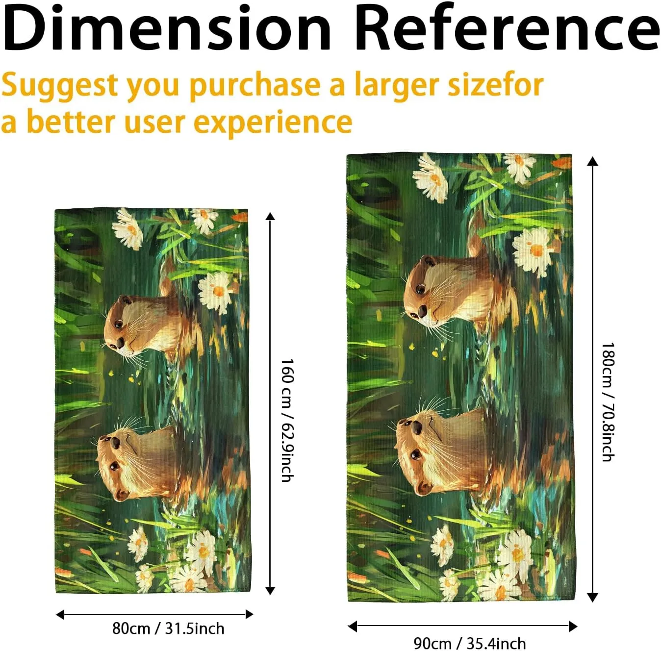 Playful Otter Microfiber Beach Towel Green Wildlife Design Quick Dry Absorbent Soft Lightweight Sand Free Blanket, Summer Pool Picnic Essentials 62x31 Inch