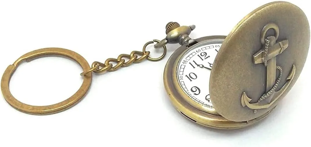 Pocket Watch Metal Keychain Anchor Retro Vintage for Gifting With Key Ring Anti-Rust (Pack Of 1)