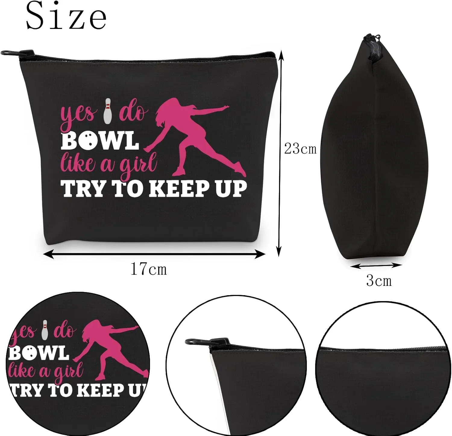 POFULL Bowling Gift Bowling Team Gift Yes I Do Bowl Like a Girl Try to Keep Up Cosmetic Bag Bowling Lover Gifts (Yes I Do Bowl black bag)