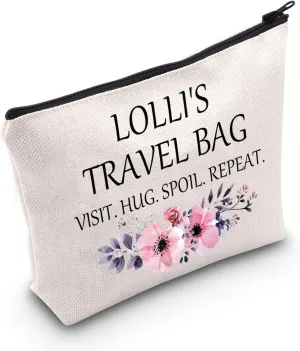 POFULL Grandma Lolli Gift Lolli To Be Gift Lolli’s Travel Bag Visit Hug Spoil Repeat Travel Cosmetic Pouch (Lolli’s Travel Bag)