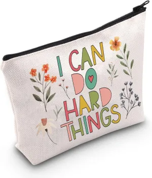 POFULL Motivational Gifts for Women College Student Gift I Can Do Hard Things Cosmetic Bag (I Can Do Hard Things bag)