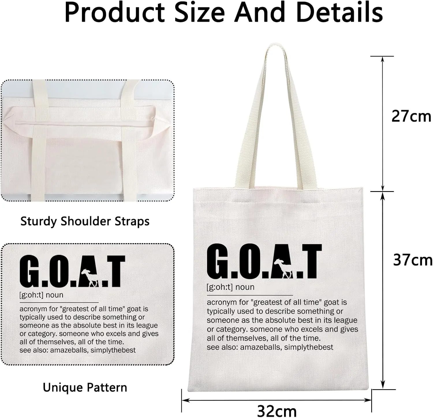 POFULL Special Person Gifts G.O.A.T Greatest Of All Time Cosmetic Bag Goat Inspirational Gift (G.O.A.T tote Bag)