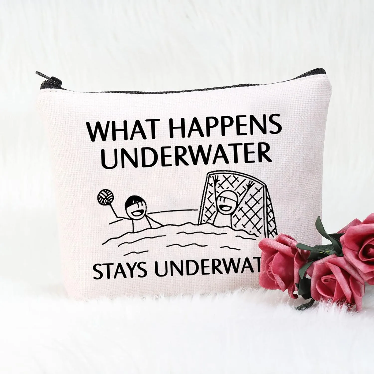 POFULL Water Polo Gifts Water Polo Player Gift What Happens Underwater Stays Underwater Cosmetic Bag (Stays Underwater bag)