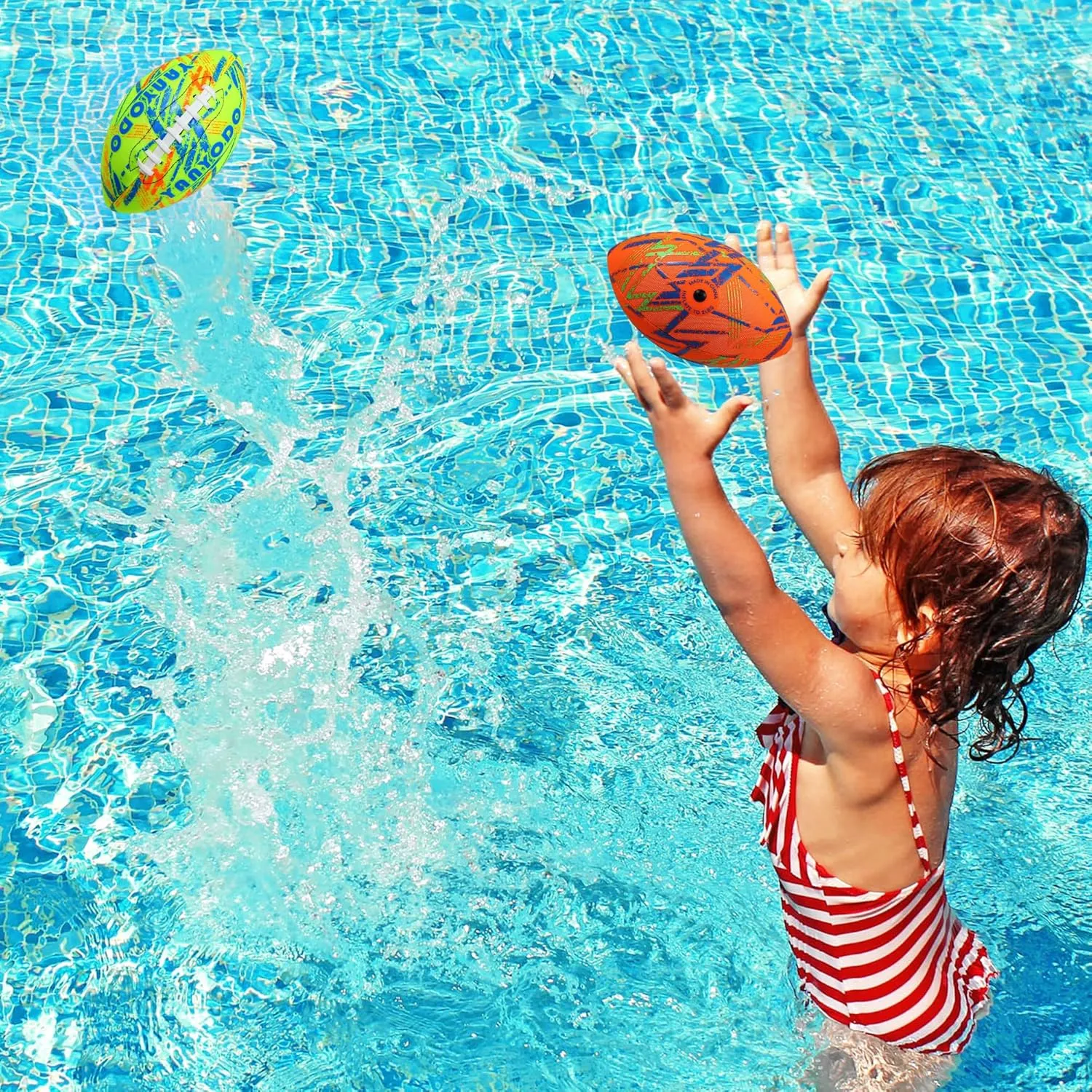 Pool Beach Water Football - 2 Pack Waterproof Football Great Grip for Swimming Pool Beach Lake Park Backyard Outdoor Play