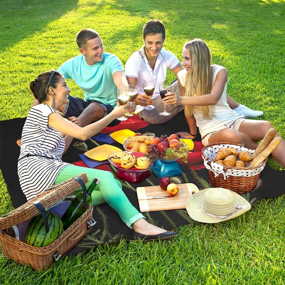 Poppy Beach Blanket for Adults, 59" x 68" Waterproof Outdoor Picnic Blanket Mat Sand Proof Extra Large Red Flower Picnic Mat for Beach Travel Camping