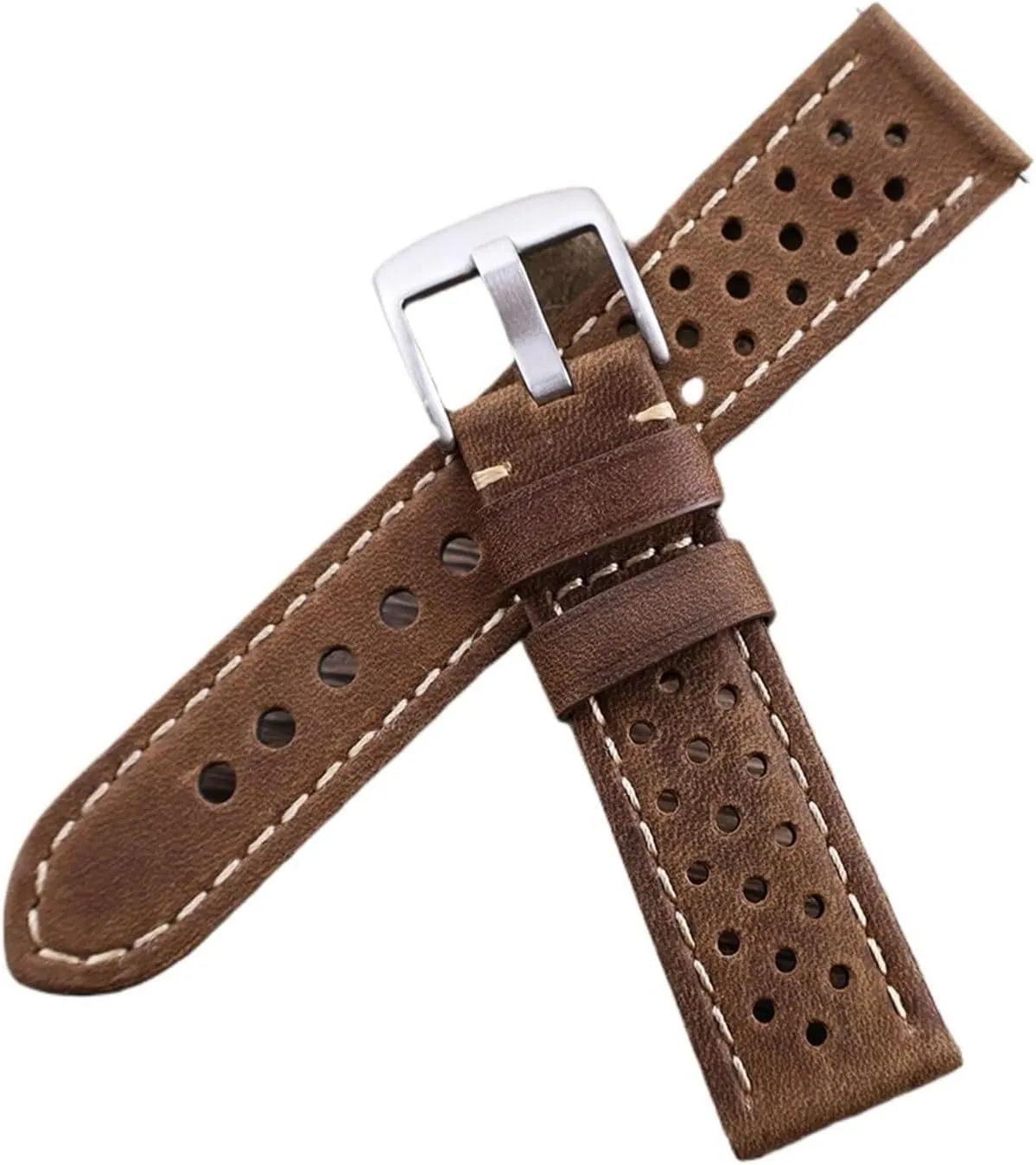 Porous Leather Watch Strap 22mm Vinatge Brown Leather Bracelet For Men's Watch Band Strap Breathable