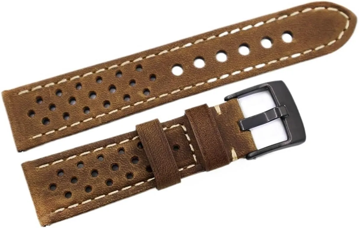 Porous Leather Watch Strap 22mm Vinatge Brown Leather Bracelet For Men's Watch Band Strap Breathable