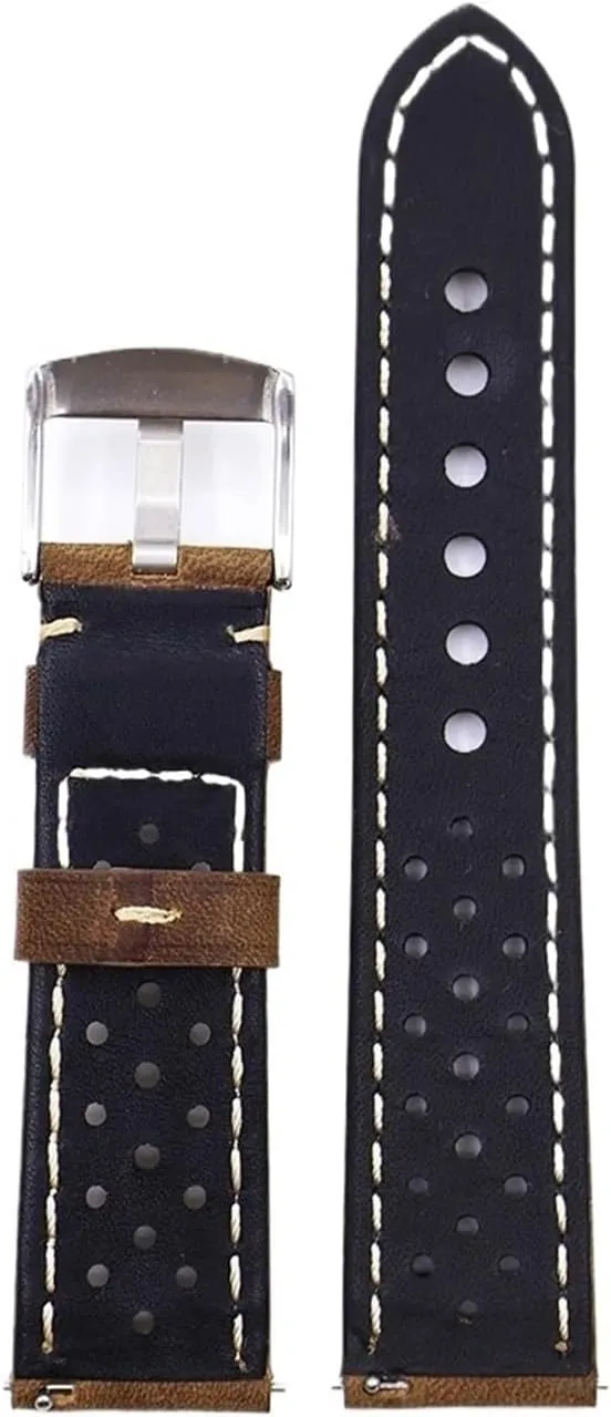 Porous Leather Watch Strap 22mm Vinatge Brown Leather Bracelet For Men's Watch Band Strap Breathable