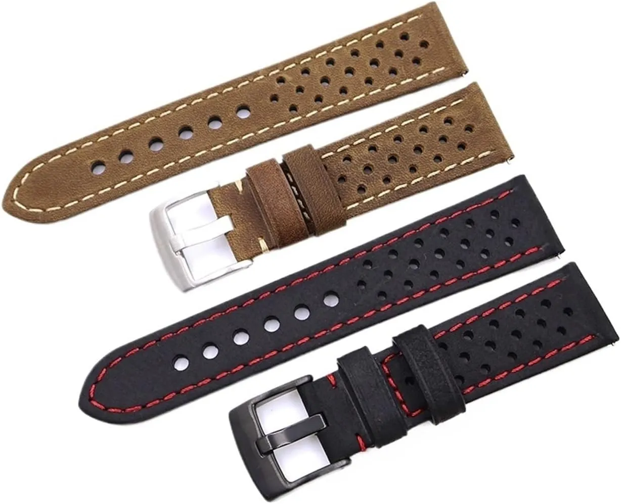 Porous Leather Watch Strap 22mm Vinatge Brown Leather Bracelet For Men's Watch Band Strap Breathable