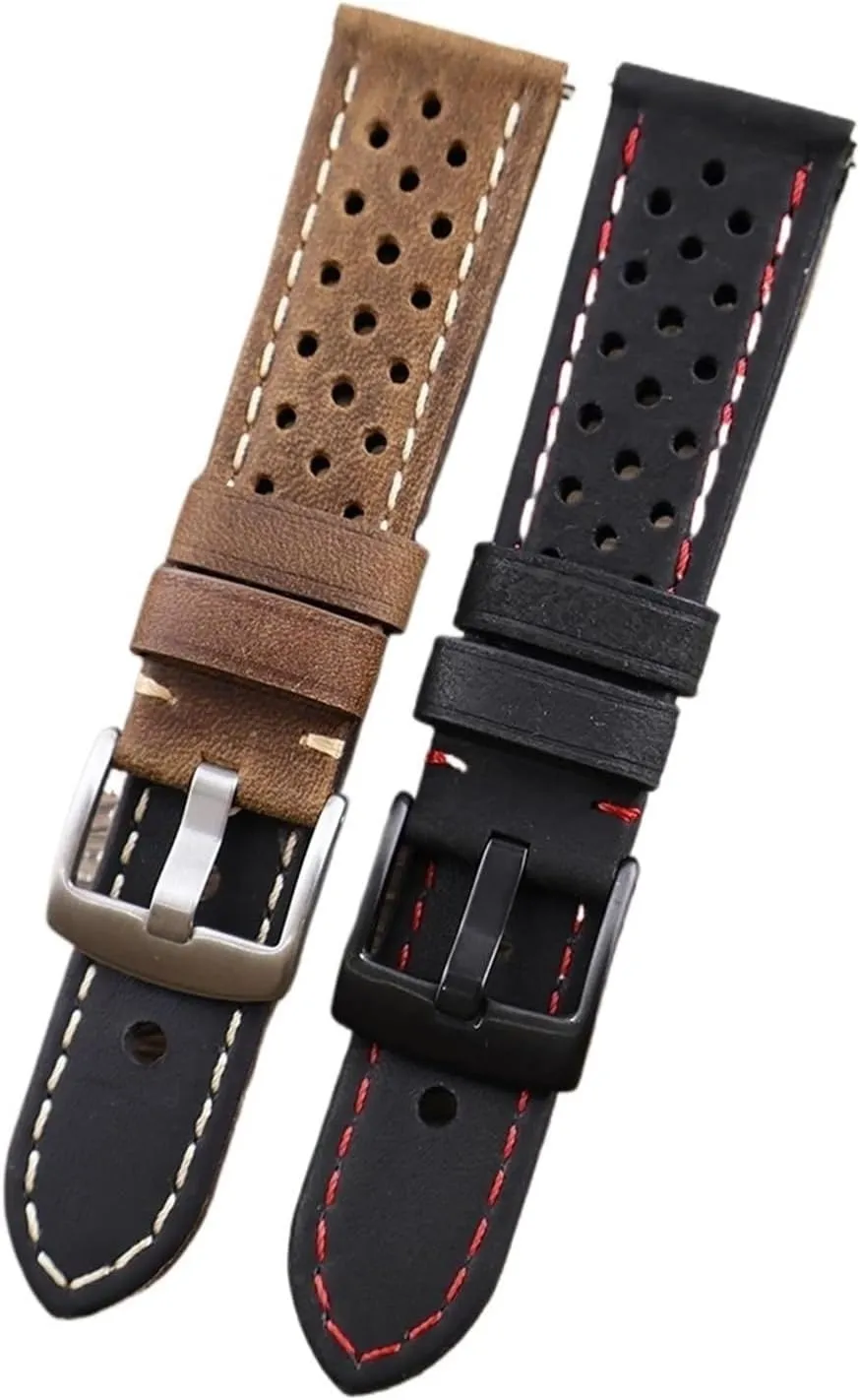 Porous Leather Watch Strap 22mm Vinatge Brown Leather Bracelet For Men's Watch Band Strap Breathable