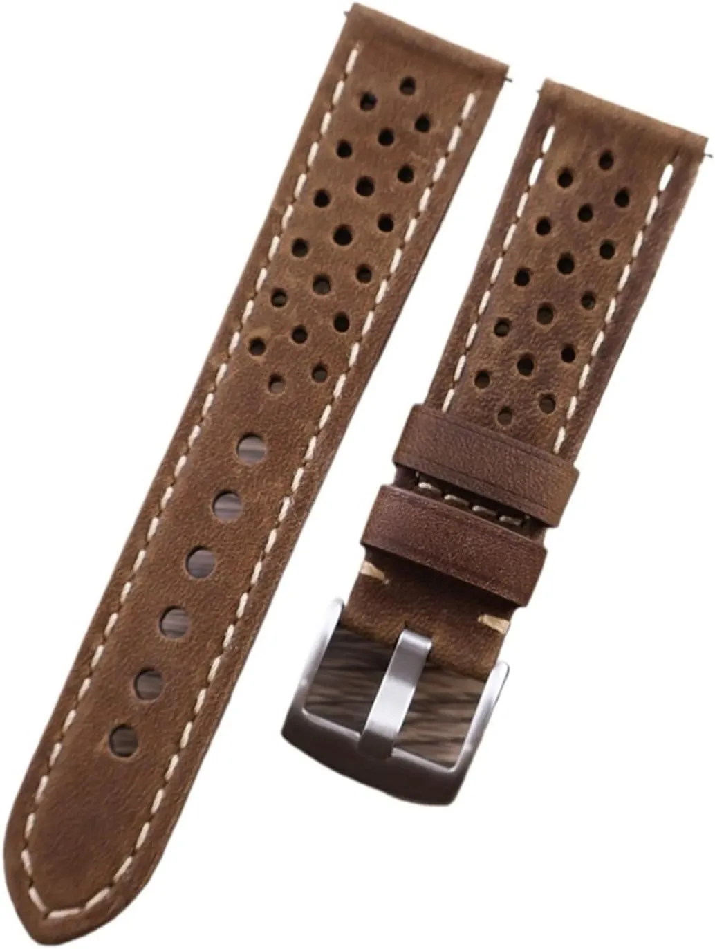Porous Leather Watch Strap 22mm Vinatge Brown Leather Bracelet For Men's Watch Band Strap Breathable