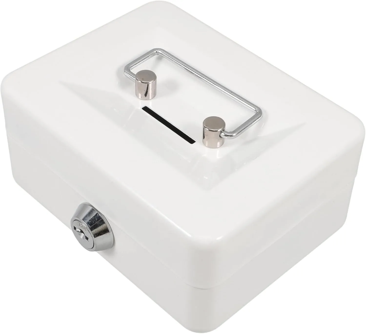 Portable Metal Cash Storage Box with Key Lock Removable Tray Secure Organizer for Home and Office Spacious Safe Box for Cash Documents Valuables Modern Aesthetic Design