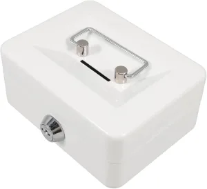 Portable Metal Cash Storage Box with Key Lock Removable Tray Secure Organizer for Home and Office Spacious Safe Box for Cash Documents Valuables Modern Aesthetic Design