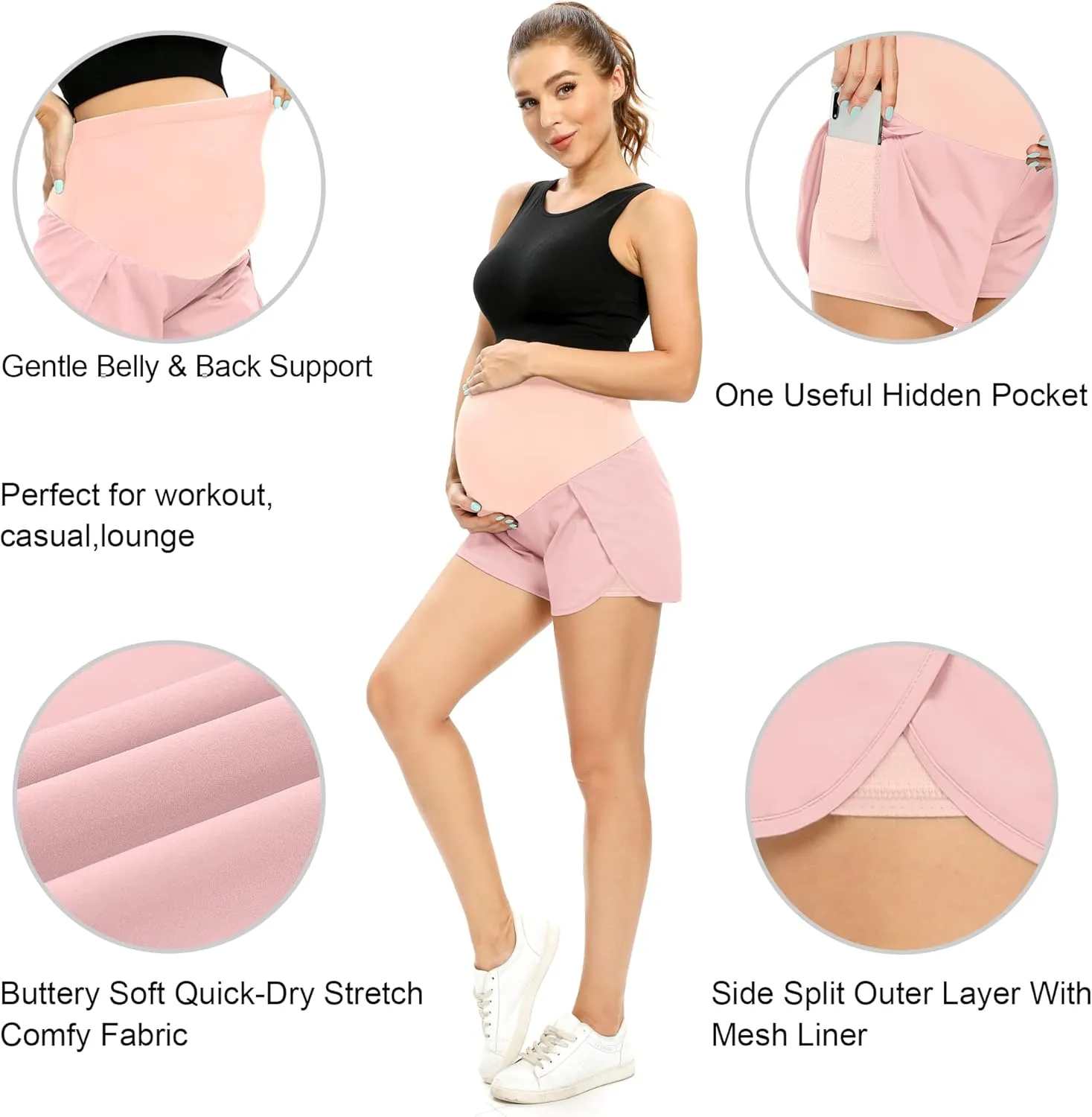 POSHGLAM Women‘s Maternity Shorts Over Belly Workout Running Casual Summer Pregnancy Shorts
