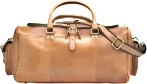 Premium Leather Duffle Bag with Toiletry Kit, Black, Travel Weekender Bag with Brass Hardware (Tan)