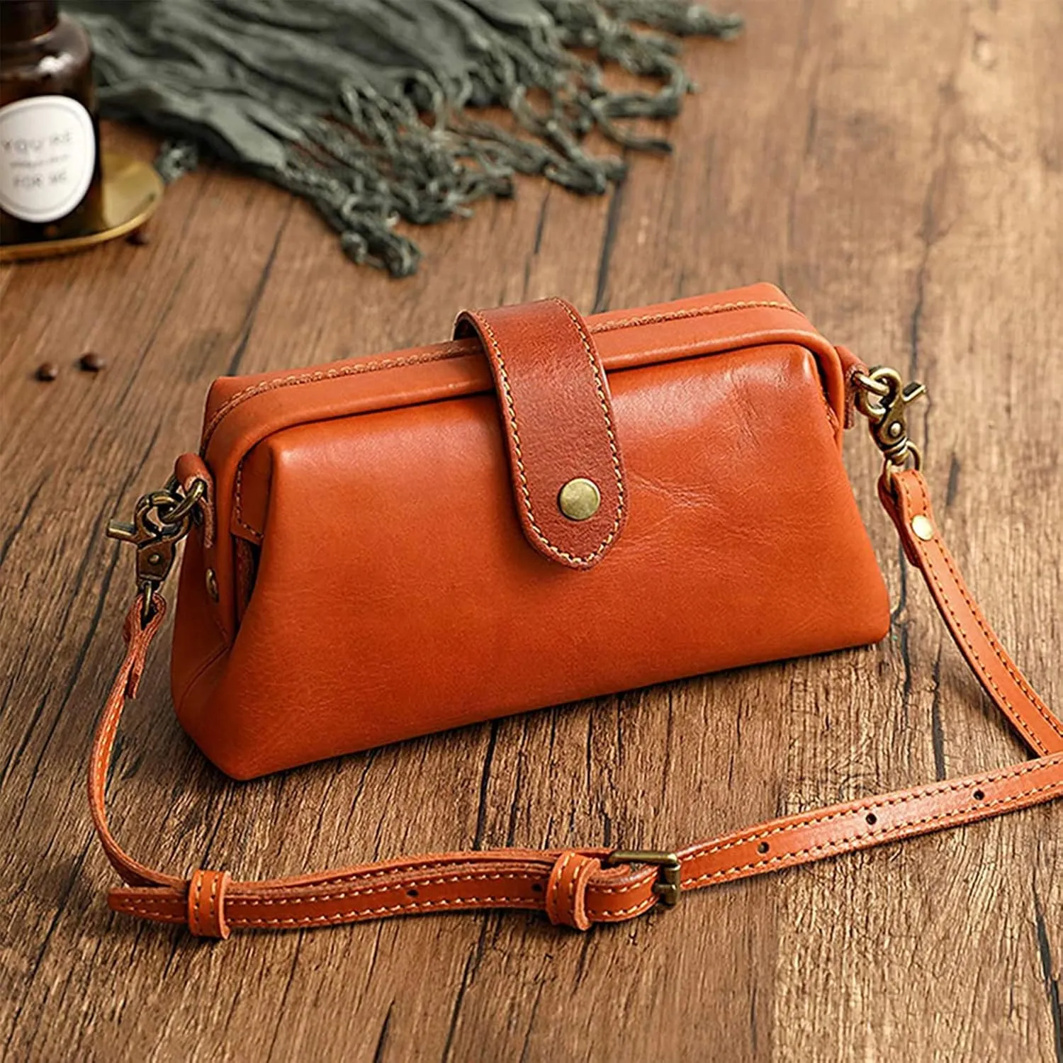 Premium Leather Retro Handmade Doctor Bag,Dr bag - retro handmade bag,Crossbody Unique Opening Small Vintage Phone Purse Handbags for Women (Brown)