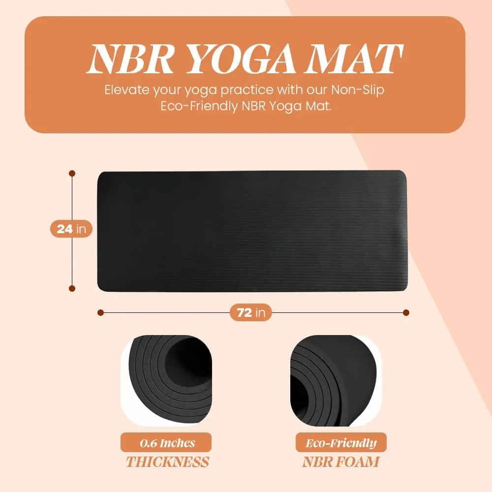 Premium Quality NBR made Yoga Mat with Carry strap for Floor Excercises | Non Slippery sweat resistant | Everyday Yoga | Indoor & Outdoor Excercises | Male and Female Fitness | Extra Cushion | Environmental Safe