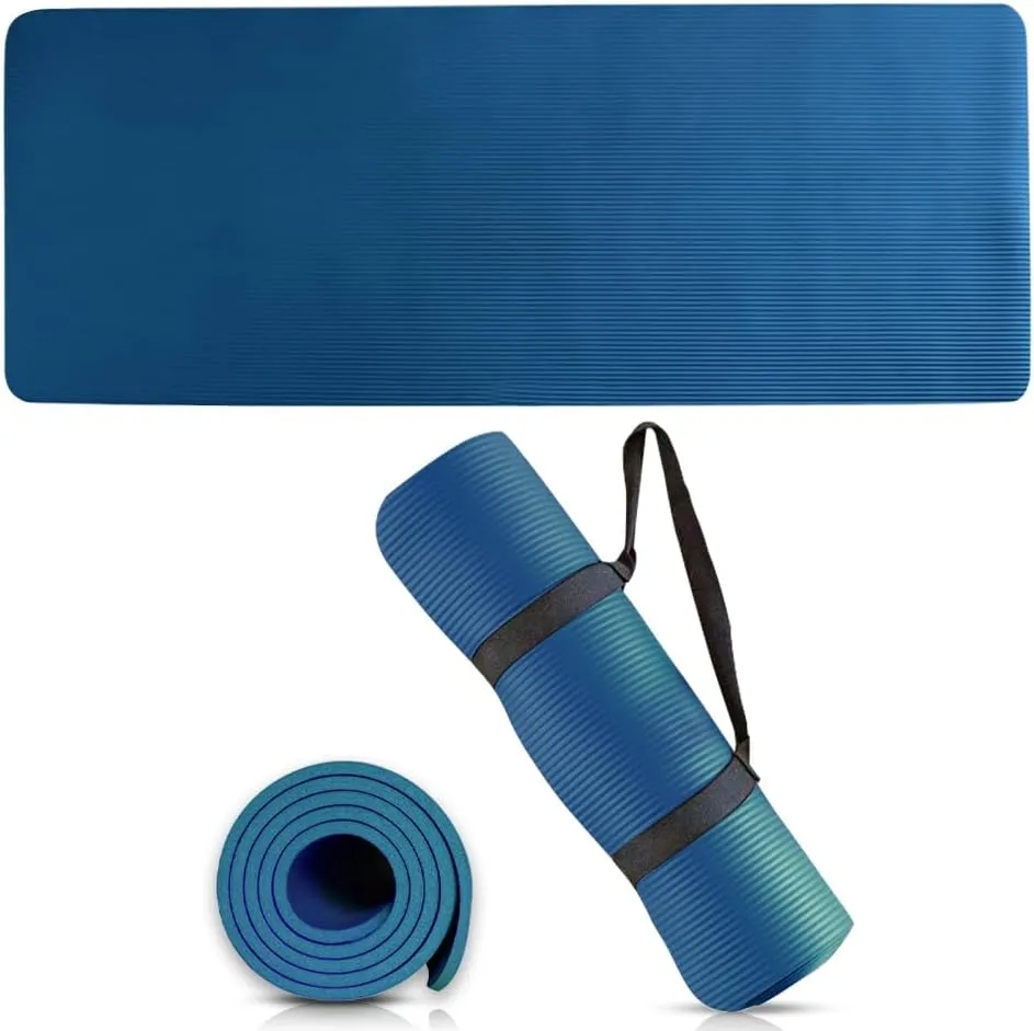 Premium Quality NBR made Yoga Mat with Carry strap for Floor Excercises | Non Slippery sweat resistant | Everyday Yoga | Indoor & Outdoor Excercises | Male and Female Fitness | Extra Cushion | Environmental Safe