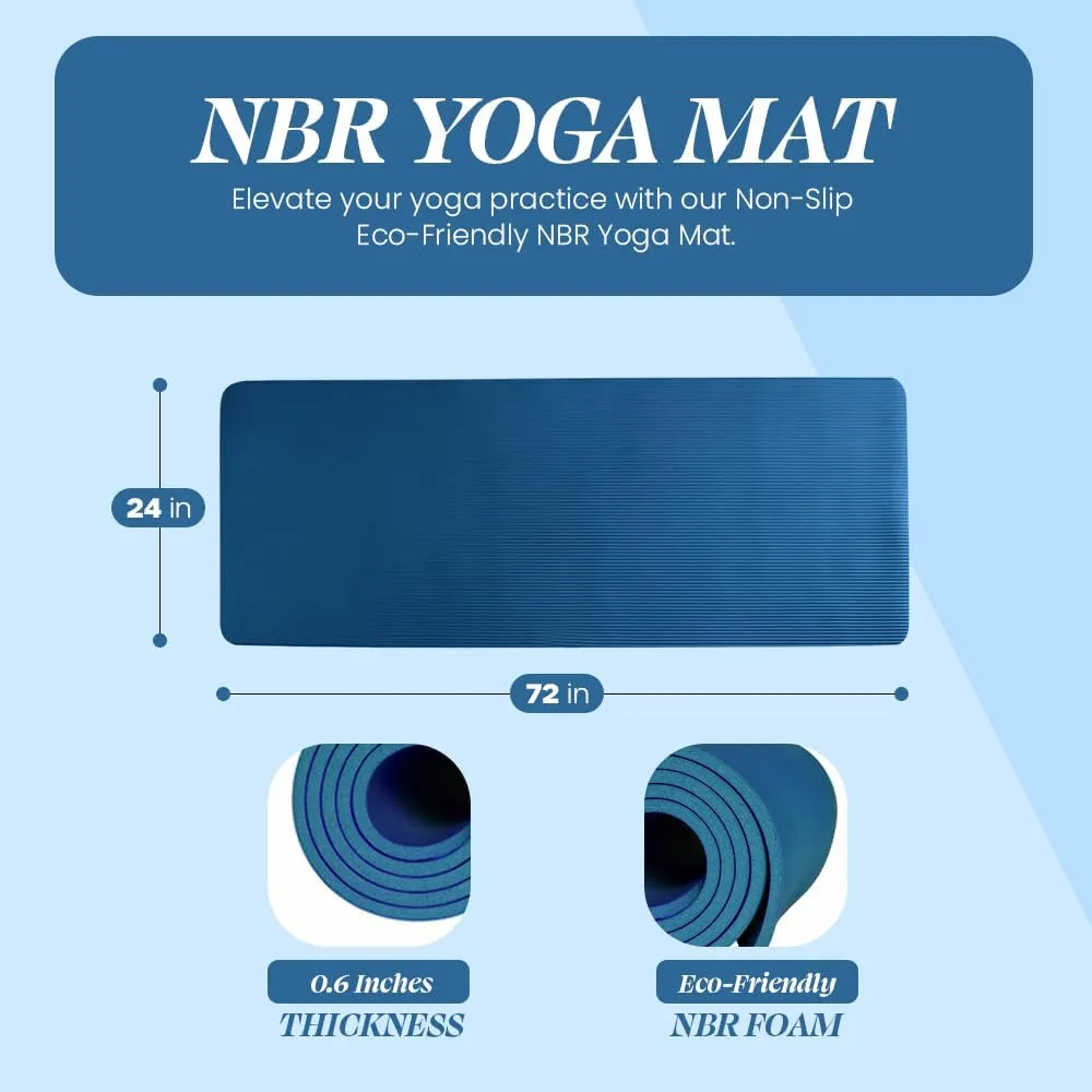 Premium Quality NBR made Yoga Mat with Carry strap for Floor Excercises | Non Slippery sweat resistant | Everyday Yoga | Indoor & Outdoor Excercises | Male and Female Fitness | Extra Cushion | Environmental Safe