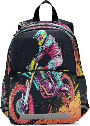 Preschool Backpacks, Motocross Motorcycle Race Kids' Bookbags Elementary Kindergarten Daypack, Chest Strap for Boys Girls