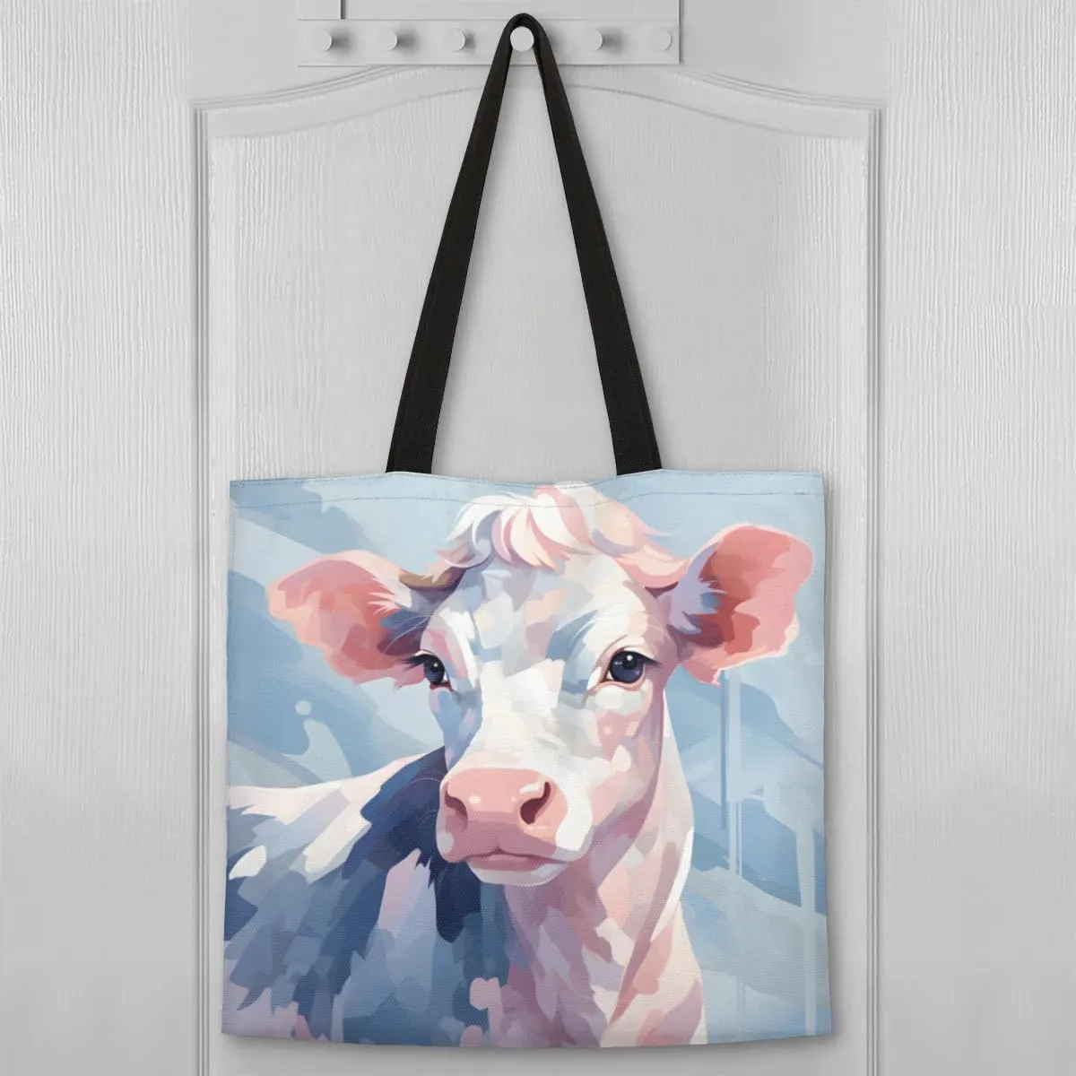 Pretty White Cow Canvas Tote Bag for Women Men Stylish Tote Handbag Shoulder Bag Reusable Grocery Bag