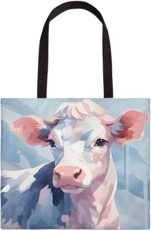 Pretty White Cow Canvas Tote Bag for Women Men Stylish Tote Handbag Shoulder Bag Reusable Grocery Bag