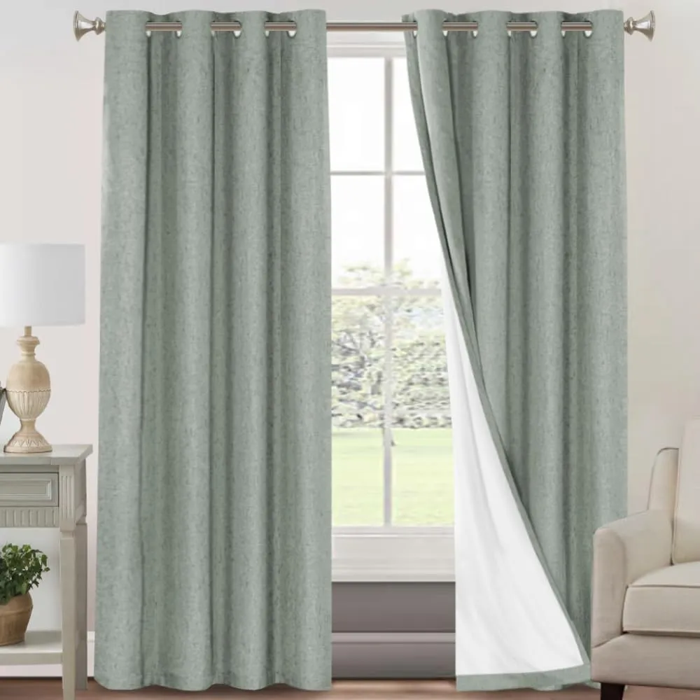 PrinceDeco 100% Blackout Curtains for Bedroom/Living Room Green Blackout Drapes 96 Inches Long 2 Panels Set Energy Saving Thermal Insulated Curtains with White Liner,Green Bay