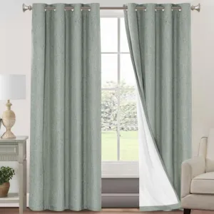 PrinceDeco 100% Blackout Curtains for Bedroom/Living Room Green Blackout Drapes 96 Inches Long 2 Panels Set Energy Saving Thermal Insulated Curtains with White Liner,Green Bay
