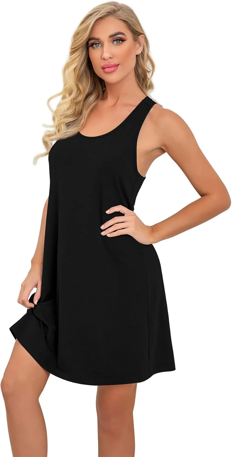 PrinStory Women Sleeveless Nightgowns Racerback Sleepdress Cotton Sleepwear for Women
