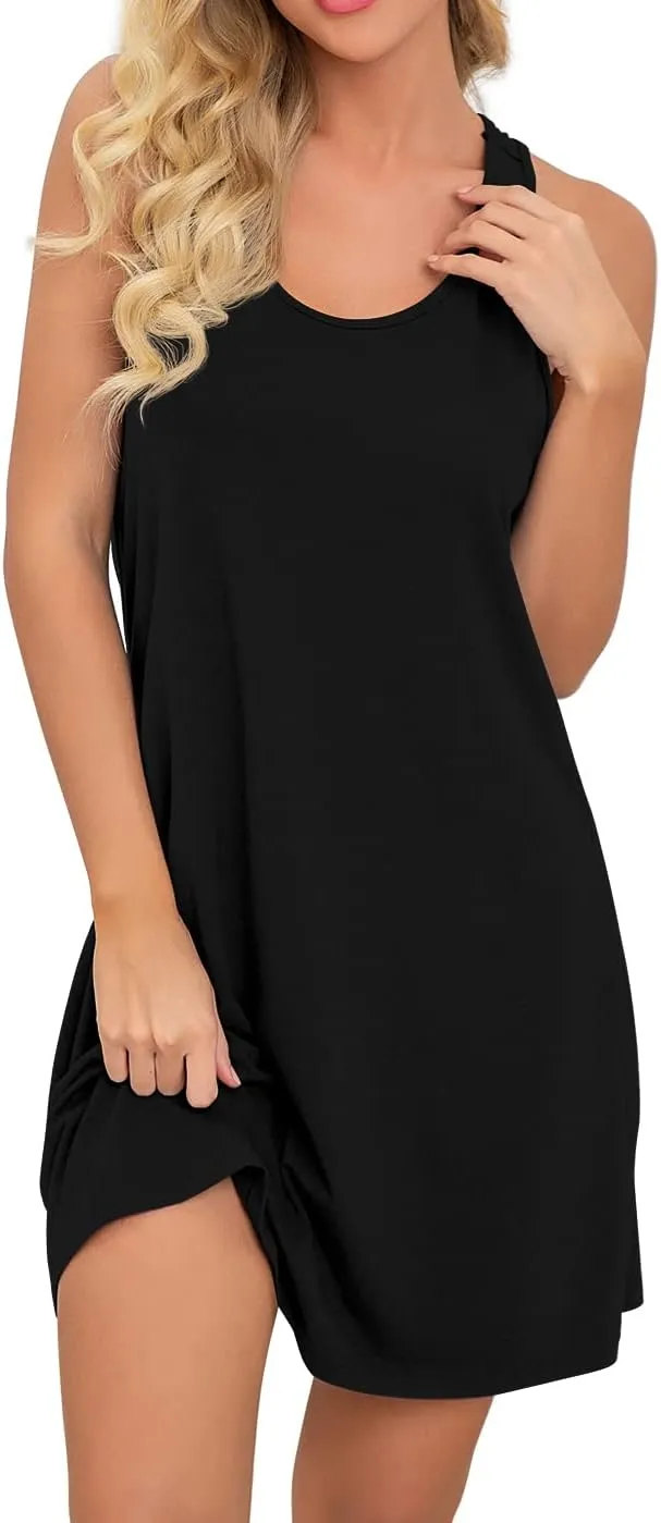 PrinStory Women Sleeveless Nightgowns Racerback Sleepdress Cotton Sleepwear for Women