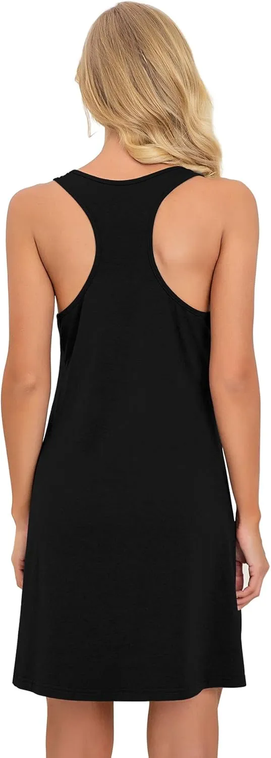 PrinStory Women Sleeveless Nightgowns Racerback Sleepdress Cotton Sleepwear for Women