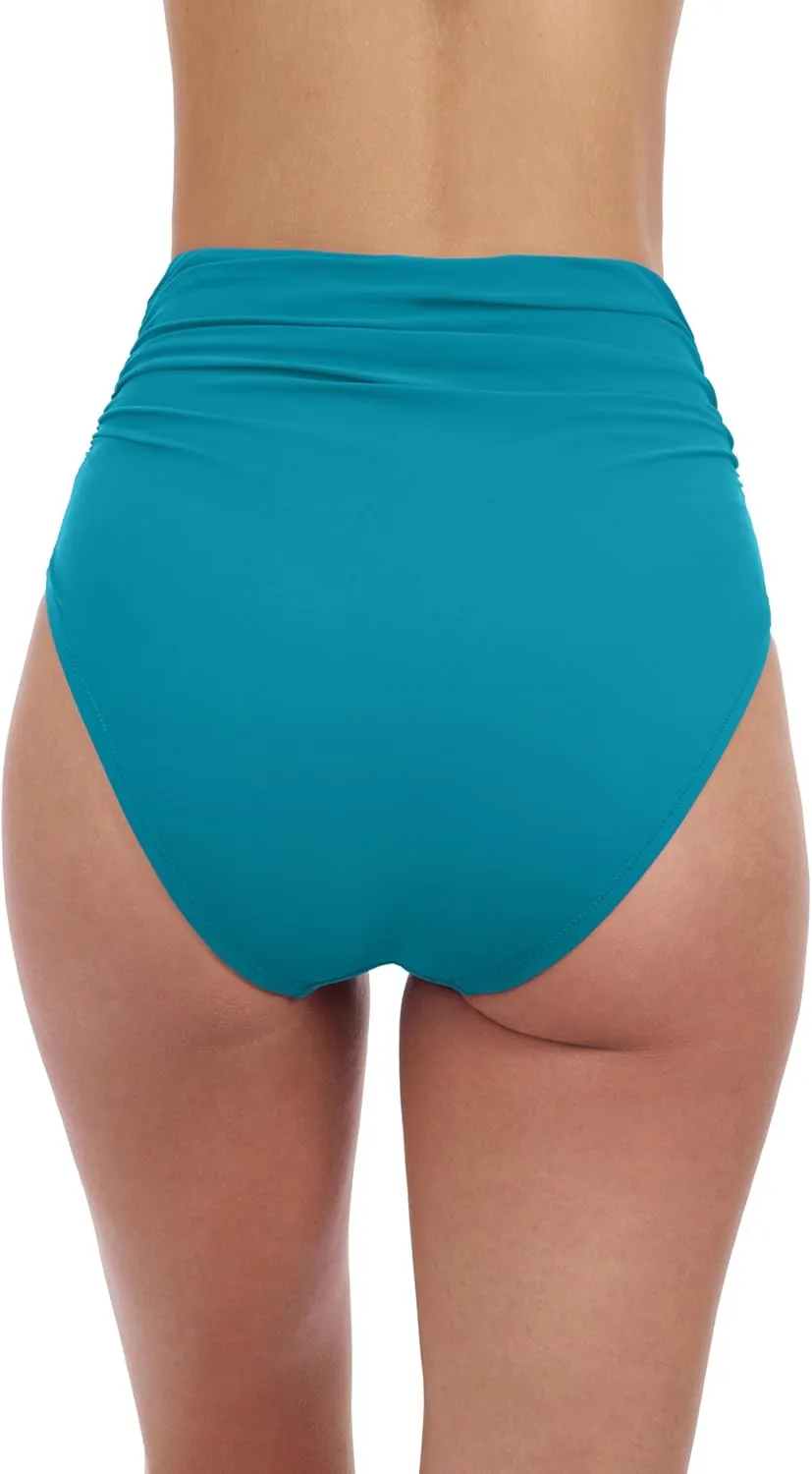 Profile by Gottex Tutti Frutti Solid Classic Womens Shirred High Waist Bikini Swim Bottom with Tummy Control and Back Lining