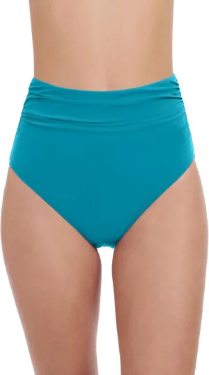 Profile by Gottex Tutti Frutti Solid Classic Womens Shirred High Waist Bikini Swim Bottom with Tummy Control and Back Lining