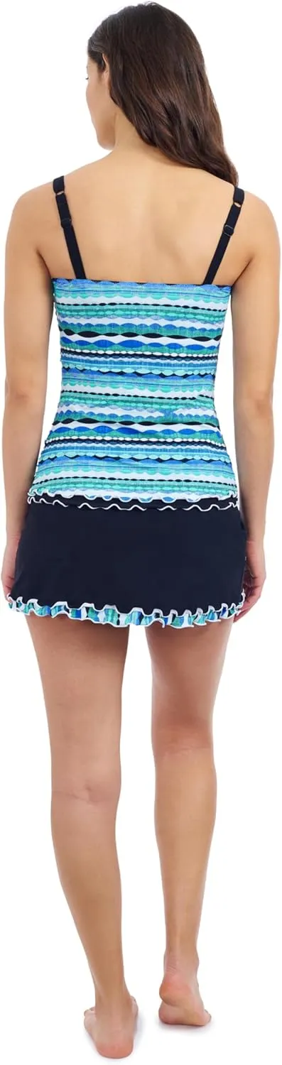 Profile by Gottex Women's Blue Multicolor Tricolore D Cup Tankini with Underwire Foam, Built-in Bra and Full Lining Essential
