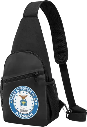 Proud Supporter of an Airman Air Force Sling Bag Crossbody Backpack Shoulder Casual Daypack Bags for Men