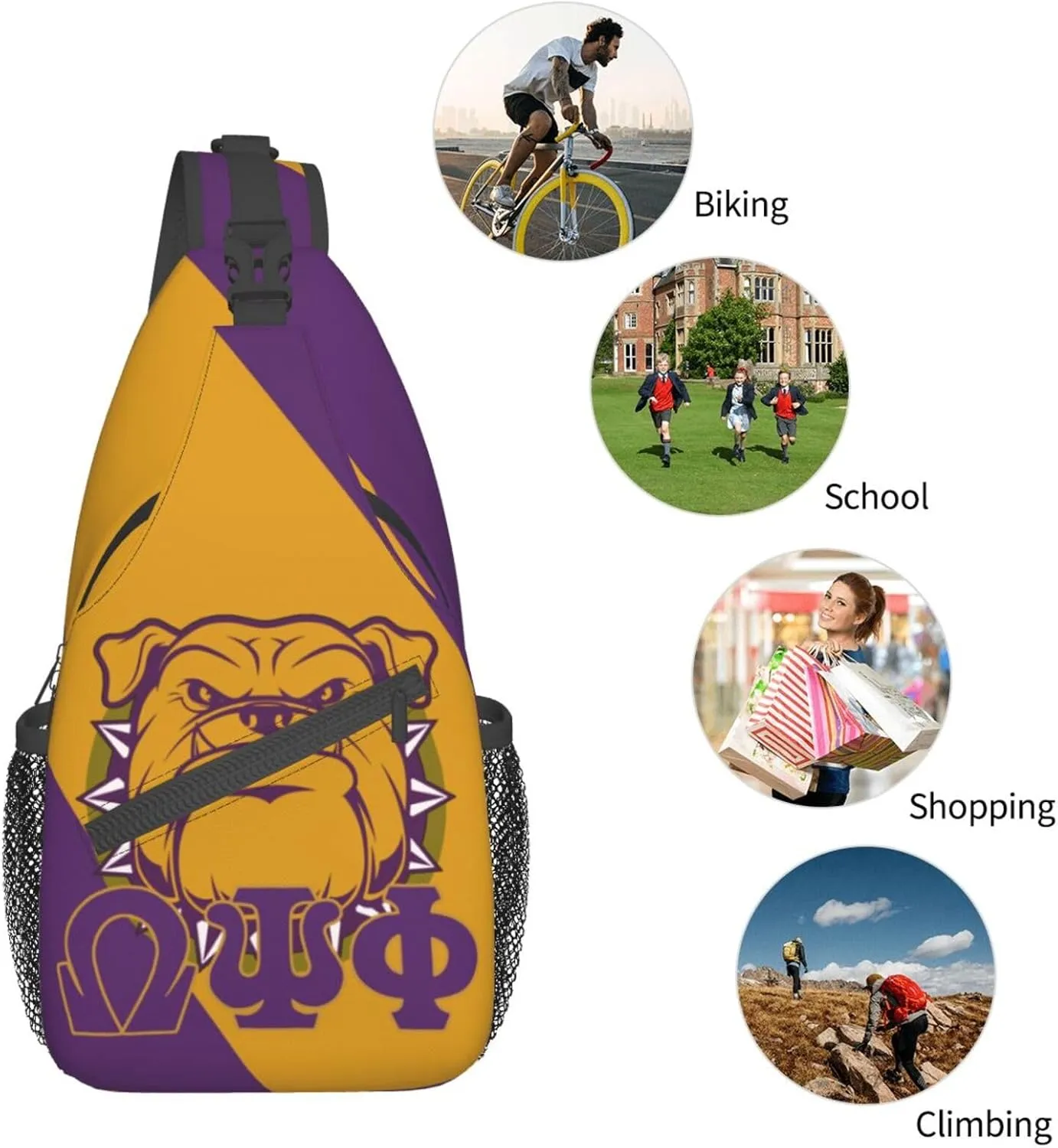 Psi Phi Sling Bag Crossbody Travel Hiking Chest Backpack Shoulder Daypack For Men