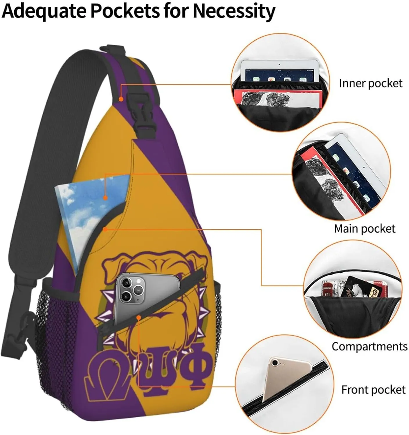 Psi Phi Sling Bag Crossbody Travel Hiking Chest Backpack Shoulder Daypack For Men