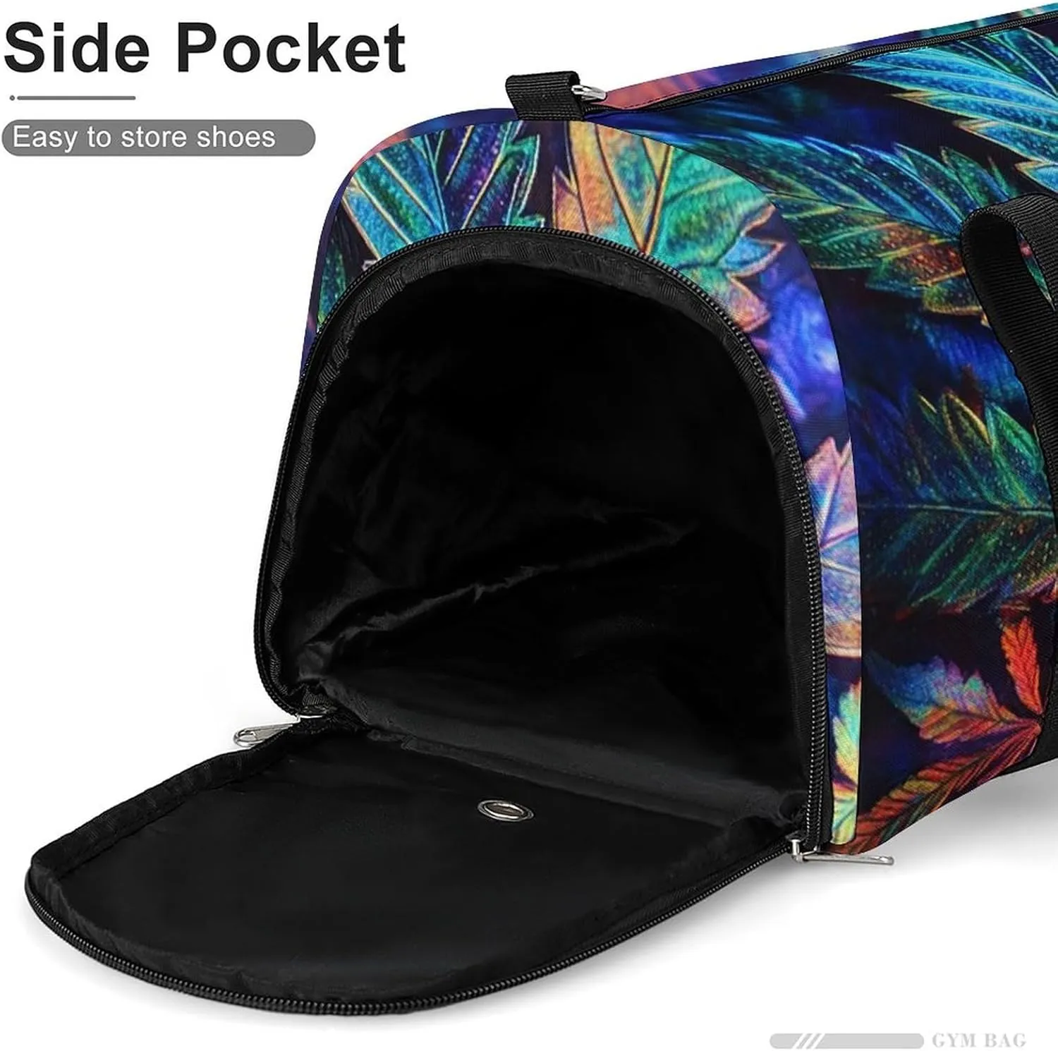 Psychedelic Bright Cannabis Leafs Fitness Large Gym Bag for Unisex with Shoe Compartment & Wet Pocket