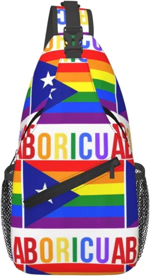 Puerto Rico Boricua Gay Pride Lgbt Rainbow Flag Chest Sling Bag Crossbody Shoulder Backpack Bag Gym Cycling Travel Hiking Daypack Cross Bag
