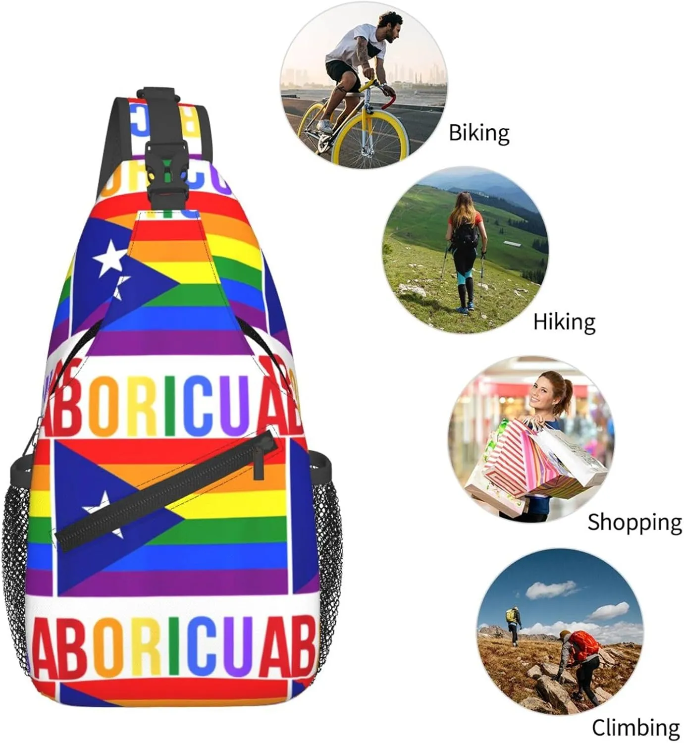 Puerto Rico Boricua Gay Pride Lgbt Rainbow Flag Chest Sling Bag Crossbody Shoulder Backpack Bag Gym Cycling Travel Hiking Daypack Cross Bag