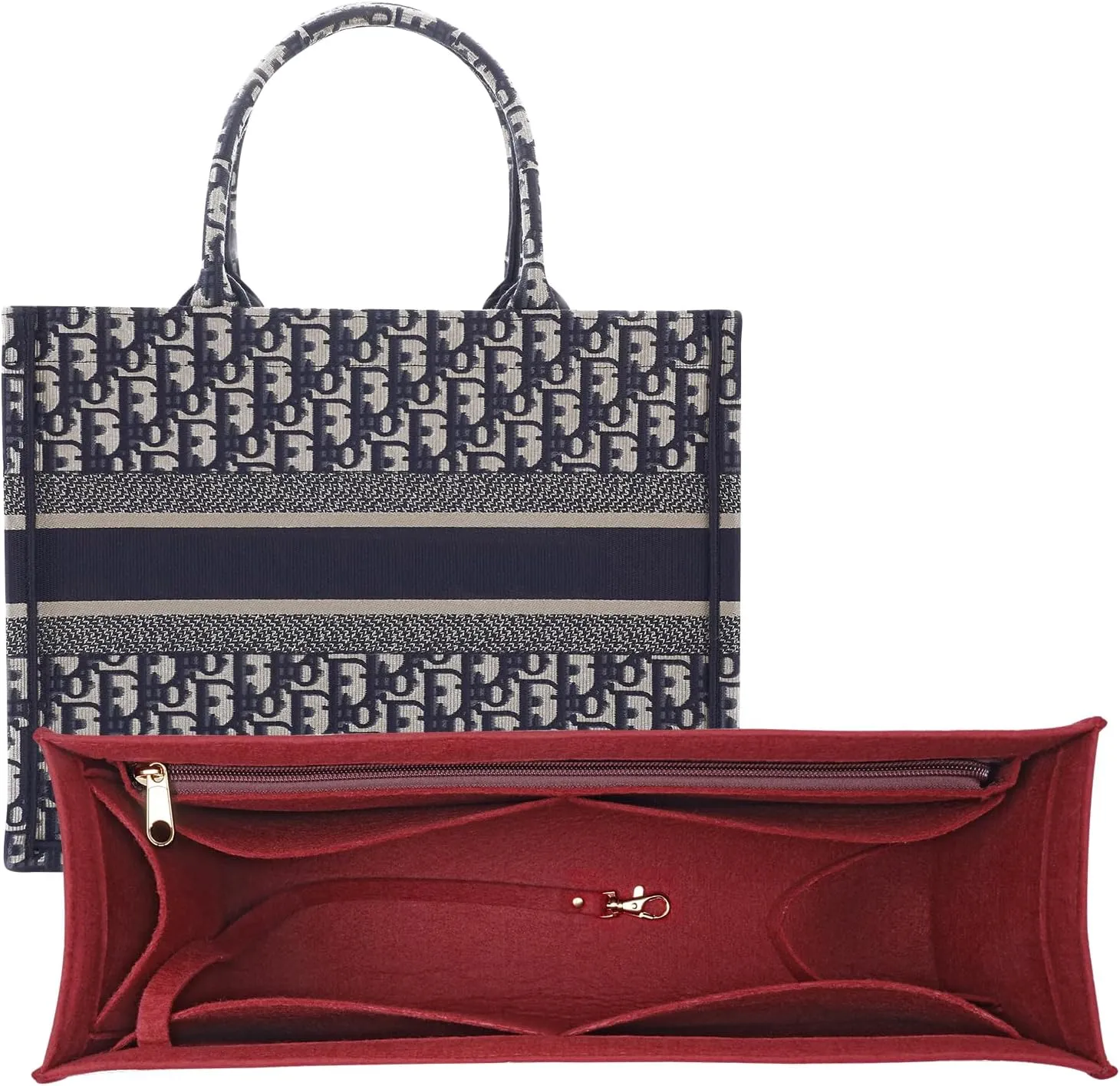 Purse Insert Organizer for dior book tote Large Bag Insert Premium Purse Felt Insert Multiple Pockets (BurGundy, Small), KS12-BurGundy-S