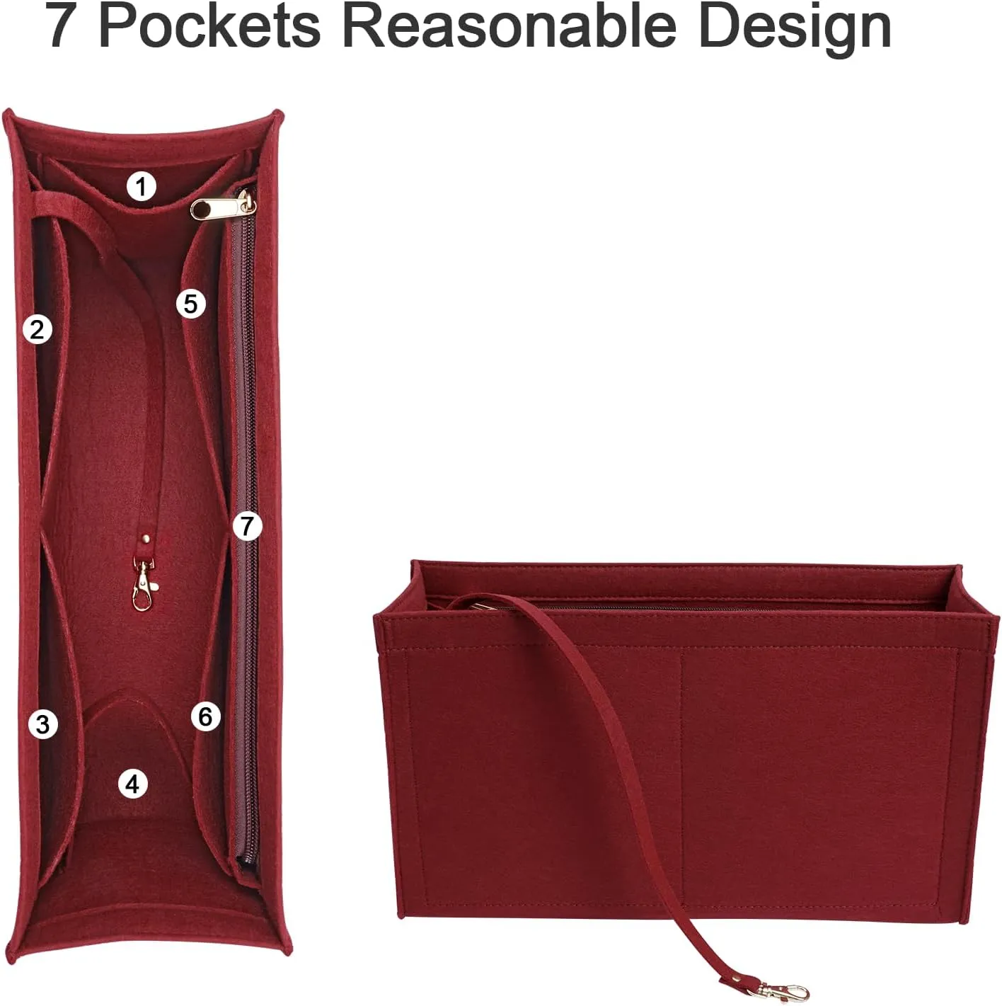 Purse Insert Organizer for dior book tote Large Bag Insert Premium Purse Felt Insert Multiple Pockets (BurGundy, Small), KS12-BurGundy-S