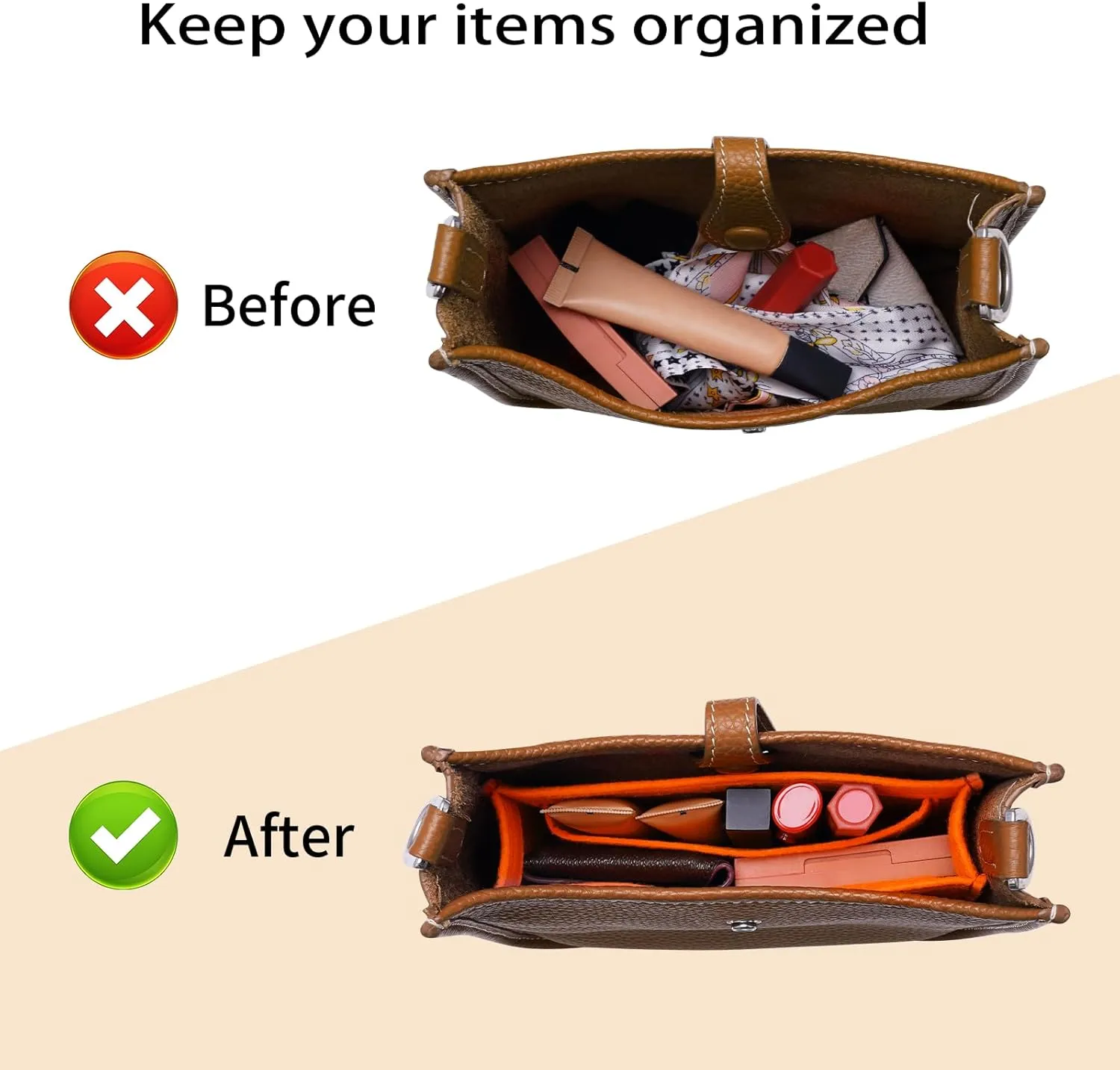 Purse Insert Organizer for Hermes Evelyne 29 Bag PM, Premium Purse Felt Insert (E29, Orange)