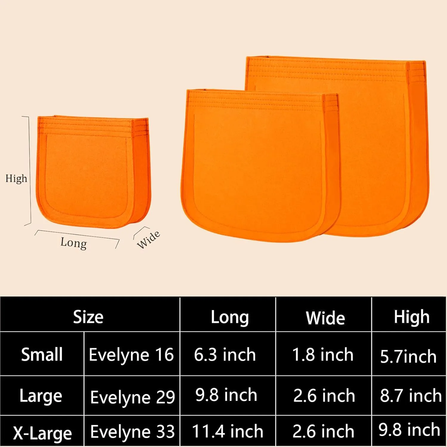 Purse Insert Organizer for Hermes Evelyne 29 Bag PM, Premium Purse Felt Insert (E29, Orange)