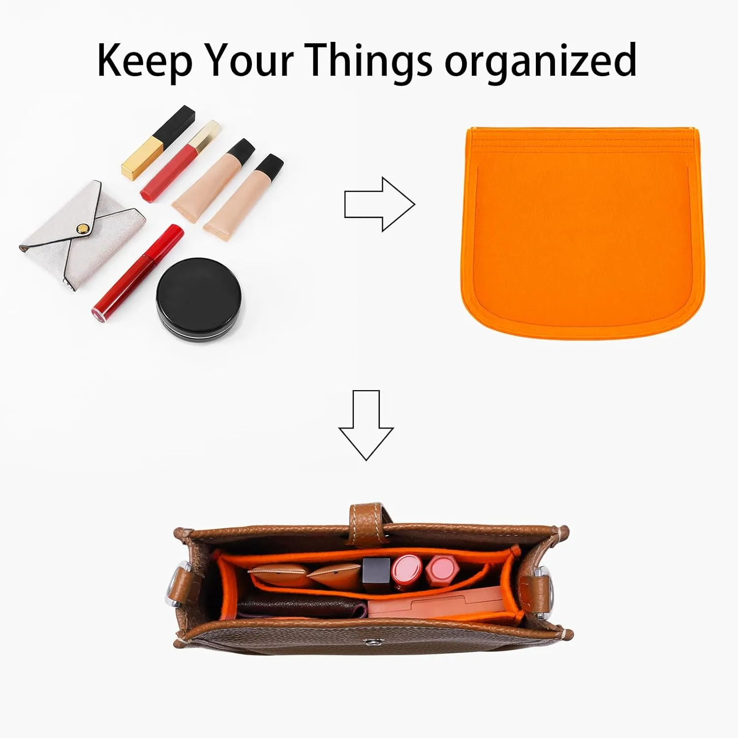 Purse Insert Organizer for Hermes Evelyne 29 Bag PM, Premium Purse Felt Insert (E29, Orange)